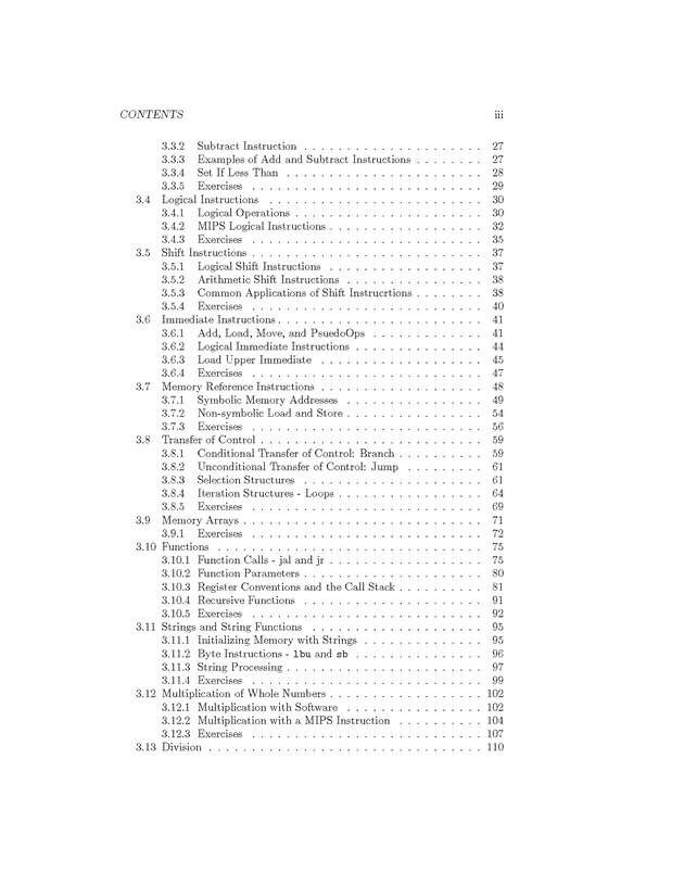 Computer Organization with MIPS - Table of Contents 1